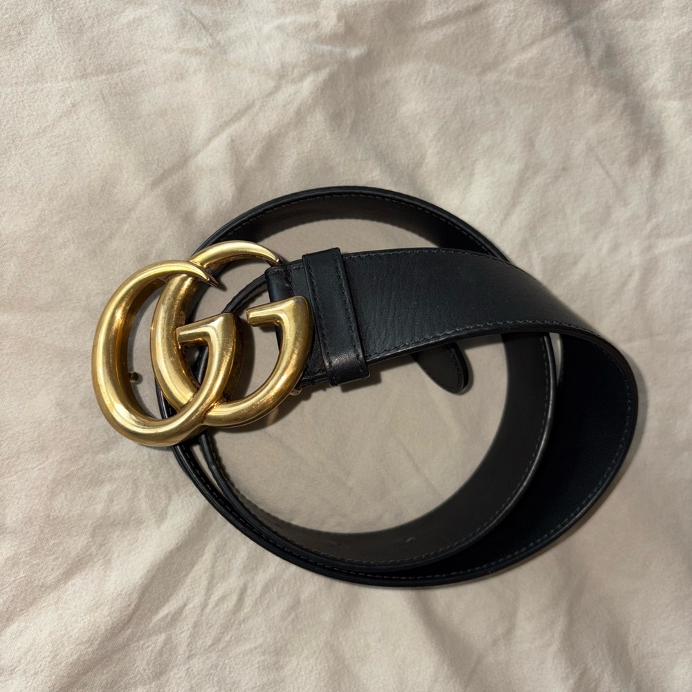 Gucci Black Belt with Gold GG Buckle